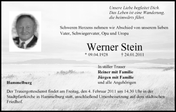 Anzeige von Werner Stein von MGO