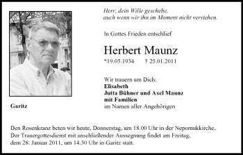 Anzeige von Herbert Maunz von MGO