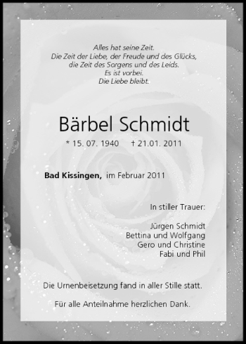 Anzeige von Bärbel Schmidt von MGO