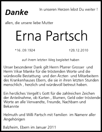 Anzeige von Erna Partsch von MGO