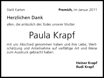 Anzeige von Paula Krapf von MGO