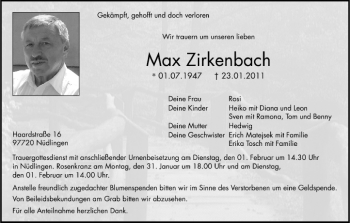 Anzeige von Max Zirkenbach von MGO