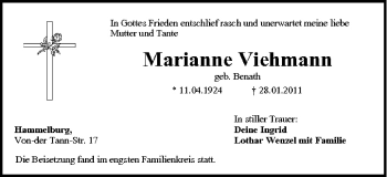 Anzeige von Marianne Viehmann von MGO