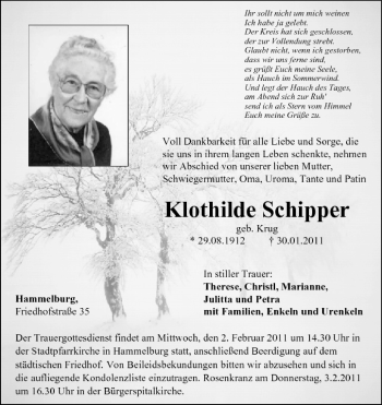 Anzeige von Klothilde Schipper von MGO