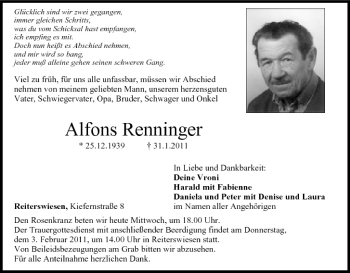 Anzeige von Alfons Renninger von MGO