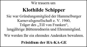 Anzeige von Klothilde Schipper von MGO