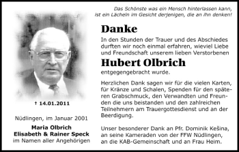 Anzeige von Hubert Olbrich von MGO