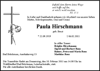 Anzeige von Paula Hirschmann von MGO