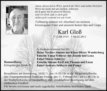 Anzeige von Karl Gloß von MGO