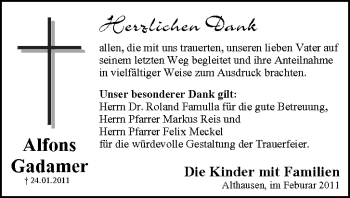 Anzeige von Alfons Gadamer von MGO