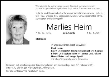 Anzeige von Marlies Heim von MGO