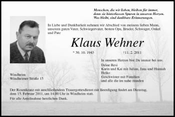 Anzeige von Klaus Wehner von MGO