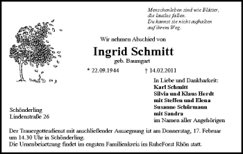 Anzeige von Ingrid Schmitt von MGO