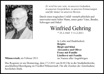 Anzeige von Winfried Gehring von MGO