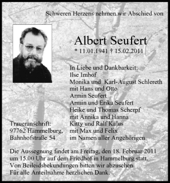 Anzeige von Albert Seufert von MGO