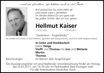 Anzeige von Hellmut Kaiser von MGO