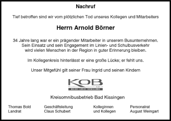 Anzeige von Arnold Börner von MGO