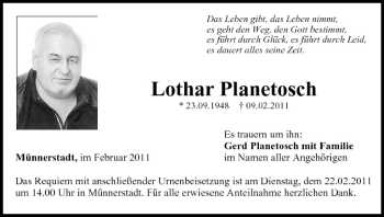 Anzeige von Lothar Planetosch von MGO