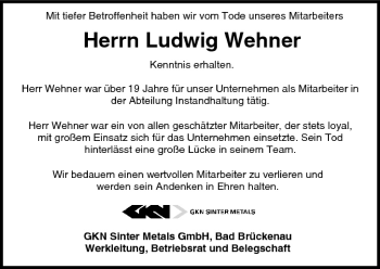 Anzeige von Ludwig Wehner von MGO
