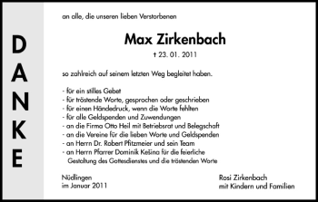 Anzeige von Max Zirkenbach von MGO