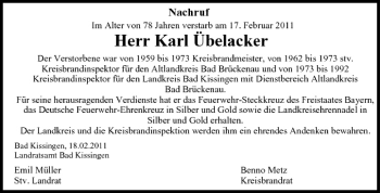 Anzeige von Karl Übelacker von MGO