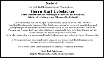 Anzeige von Karl Uebelacker von MGO