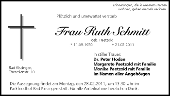 Anzeige von Ruth Schmitt von MGO