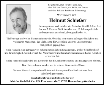 Anzeige von Helmut Schießer von MGO