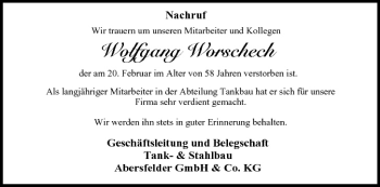 Anzeige von Wolfgang Worschech von MGO