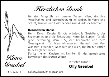 Anzeige von Kuno Greubel von MGO