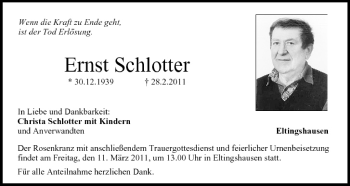 Anzeige von Ernst Schlotter von MGO