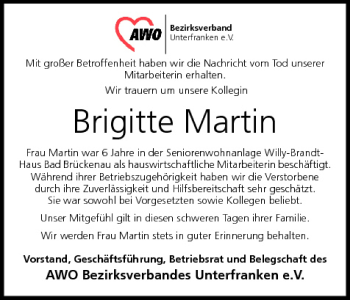 Anzeige von Brigitte Martin von MGO