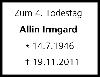 Anzeige von Irmgard Allin von MGO