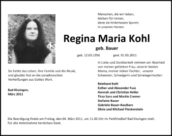 Anzeige von Regina Maria Kohl von MGO