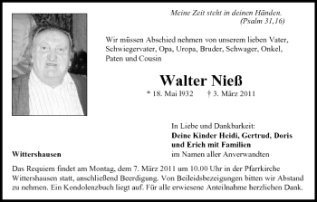 Anzeige von Walter Nieß von MGO