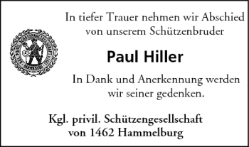 Anzeige von Paul Hiller von MGO