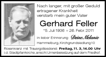 Anzeige von Gerhard Feller von MGO