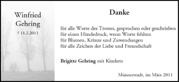 Anzeige von Winfried Gehring von MGO