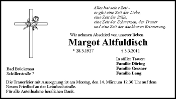 Anzeige von Margot Altfuldisch von MGO