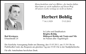 Anzeige von Herbert Bohlig von MGO