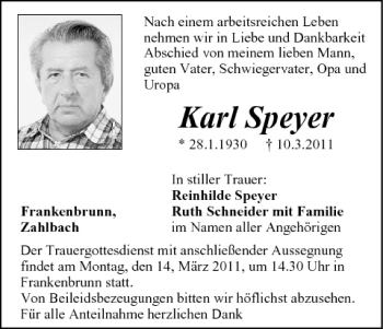 Anzeige von Karl Speyer von MGO