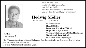 Anzeige von Hedwig Möller von MGO