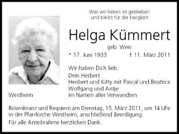Anzeige von Helga Kümmert von MGO