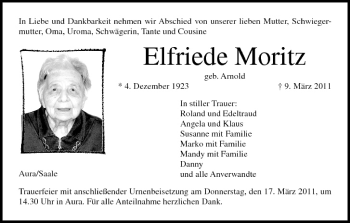 Anzeige von Elfriede Moritz von MGO