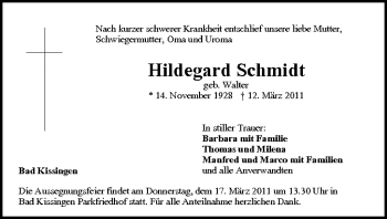 Anzeige von Hildegard Schmidt von MGO
