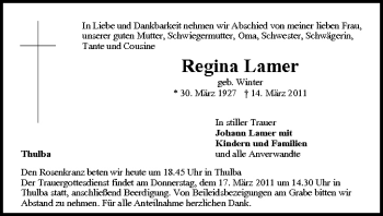 Anzeige von Regina Lamer von MGO