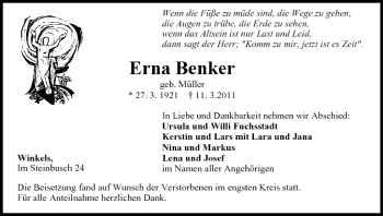 Anzeige von Erna Benker von MGO