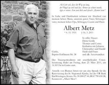 Anzeige von Albert Metz von MGO