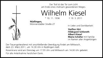 Anzeige von Wilhelm Kiesel von MGO