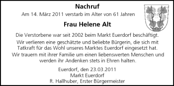 Anzeige von Helene Alt von MGO